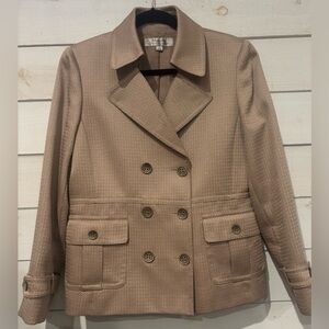 Tahari Arthur Levine Tan Tweed Double Breasted in size 10. Great condition!